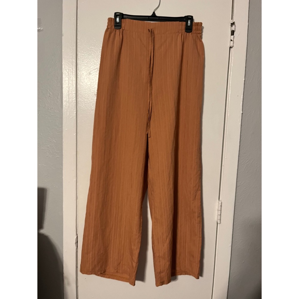 SHEIN Womens Wide Leg Textured Drawstring Pants Terracotta Orange Size L 8/10